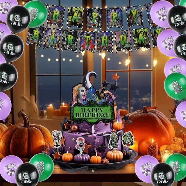 Alt view image 5 of 7 - Horror Birthday Party Decorations, Halloween Birthday Party Supplies Decorations Set Include Banner, Balloons, Cake Toppers and Cupcake Toppers for Home Classroom Decor