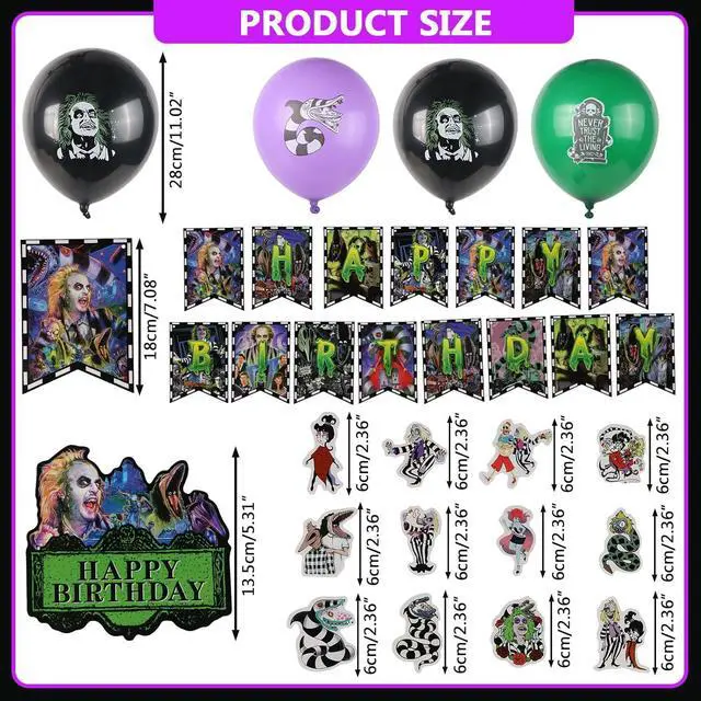Alt view image 2 of 7 - Horror Birthday Party Decorations, Halloween Birthday Party Supplies Decorations Set Include Banner, Balloons, Cake Toppers and Cupcake Toppers for Home Classroom Decor