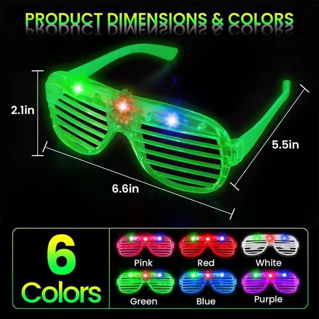 Alt view image 2 of 7 - 30 Pack LED Glasses ,6 Colors Light Up Glasses Glow In The Dark Party Supplies , Party Glasses for Adults , Glow Shutter Glasses for Valentines Day , New Year's Eve Decoration , Birthday