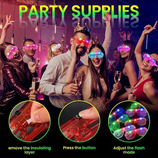 Alt view image 3 of 7 - 30 Pack LED Glasses ,6 Colors Light Up Glasses Glow In The Dark Party Supplies , Party Glasses for Adults , Glow Shutter Glasses for Valentines Day , New Year's Eve Decoration , Birthday