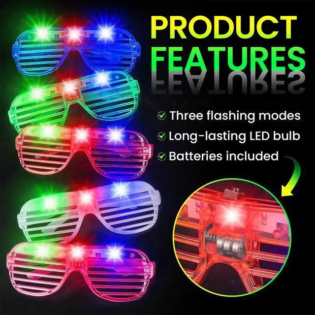 Alt view image 4 of 7 - 30 Pack LED Glasses ,6 Colors Light Up Glasses Glow In The Dark Party Supplies , Party Glasses for Adults , Glow Shutter Glasses for Valentines Day , New Year's Eve Decoration , Birthday