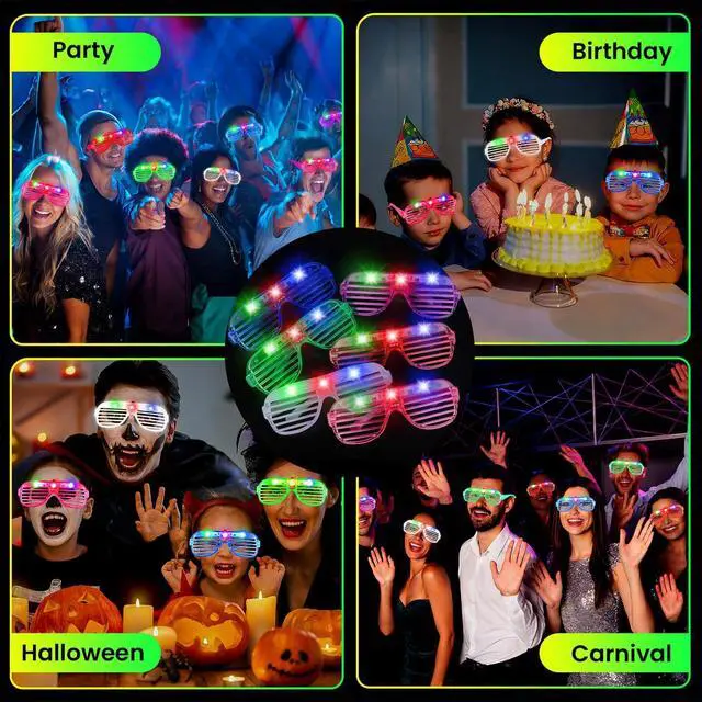 Alt view image 7 of 7 - 30 Pack LED Glasses ,6 Colors Light Up Glasses Glow In The Dark Party Supplies , Party Glasses for Adults , Glow Shutter Glasses for Valentines Day , New Year's Eve Decoration , Birthday