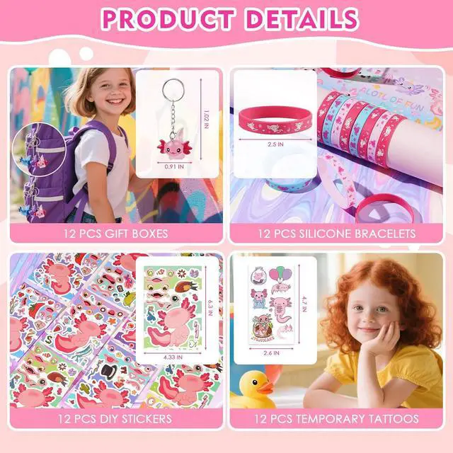 Alt view image 2 of 6 - Vanblue Axolotl Party Favors Themed Birthday Party Decoration Goodie Bags Stuffers Pink Axolotl Birthday Supplies Gift for Kids Treat Gift Bags Stuffers Pinata Filler Classroom Rewards
