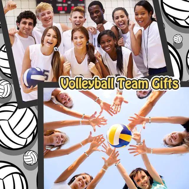 Alt view image 5 of 7 - 60 Pcs Volleyball Team Gifts 12 Cosmetic Makeup Bags 12 Hair Scrunchies 12 Charm Bracelet 12 Lip Balm 12 Lipstick Holder Keychain Volleyball Party Favors Supplies (Black)