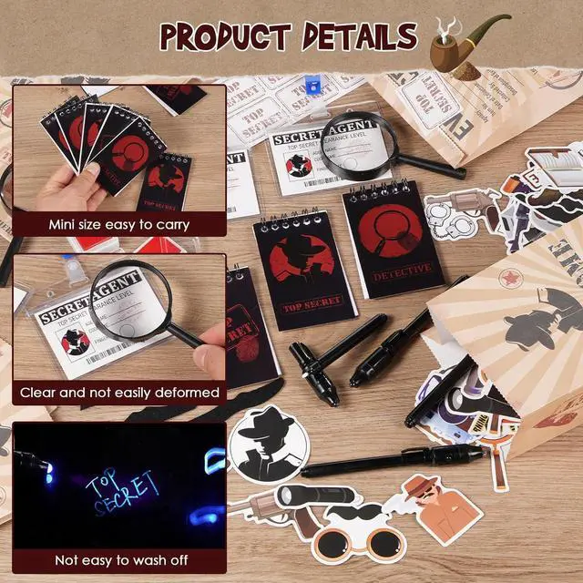 Alt view image 5 of 6 - Vanblue 134Pcs Detective Party Favors Spy Kit Escape Room Birthday Party Decorations Supplies Magnifying Glass Gift for Kids Treat Bags Stuffers Pinata Filler Classroom Prizes