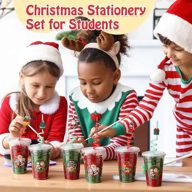 Alt view image 5 of 7 - Vesici 124 Pcs Christmas Plastic Cups Bulk with Lids Straws Stickers Raffia Snowman Santa Claus Plastic Cups Xmas Disposable Clear Mugs Party Favor Holiday Birthday Wedding Party Supplies, 24 Sets