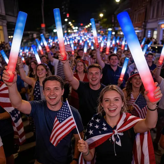 Alt view image 2 of 6 - SHQDD 46 PCS 4th of July Foam Glow Stick Pack, Red White Blue Glow Sticks, July 4 Party Favors, Light up Party Supplies for Independence Day Celebrations,Glow in the Dark Accessories for Kids & Adults
