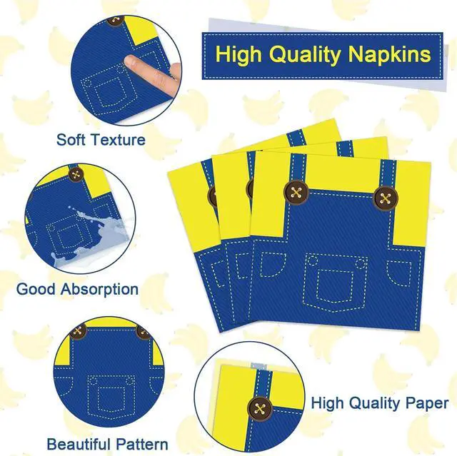 Alt view image 4 of 7 - 200Pcs Yellow Cartoon Party Supplies Cute Cartoons Themed Paper Plates and Napkins Banana Tableware Dinnerware Set for Boy Girl Birthday Favors Baby Shower Decoration Serve 50 Guests