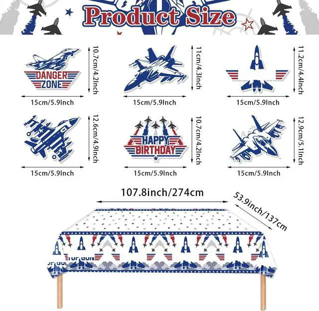 Alt view image 3 of 6 - 163PCS Air Force Party Fighter Jet Pilot Birthday Party Decorations ,Top Party Supplies Gun Plates and Napkins Military Jet Tableware,Banner, Hanging Swirls, Tablecloth, the Danger Zone Cake Topper