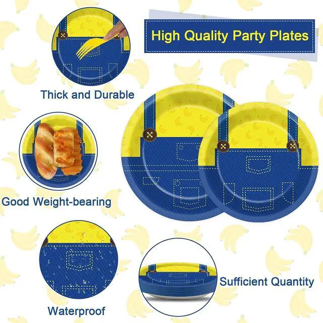 Alt view image 3 of 7 - 200Pcs Yellow Cartoon Party Supplies Cute Cartoons Themed Paper Plates and Napkins Banana Tableware Dinnerware Set for Boy Girl Birthday Favors Baby Shower Decoration Serve 50 Guests