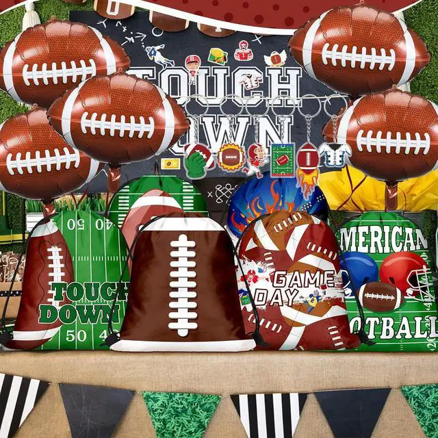 Alt view image 6 of 6 - 196 Pcs Football Party Favors Drawstring Bags Football Gift Goodie Bag Stuffers Wristband Keychains Sticker Balloon for Birthday Party Team Gift Rewards Supplies