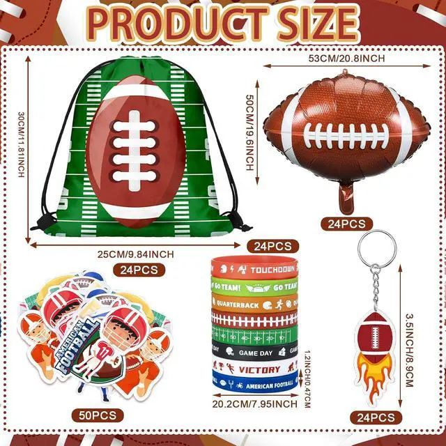 Alt view image 2 of 6 - 196 Pcs Football Party Favors Drawstring Bags Football Gift Goodie Bag Stuffers Wristband Keychains Sticker Balloon for Birthday Party Team Gift Rewards Supplies