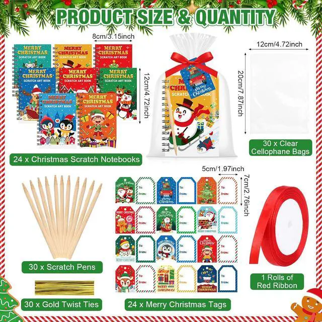 Alt view image 3 of 7 - Funrous Christmas Scratch Crafts Gifts Scratch Notebooks Bulk Xmas Party Favors Stocking Stuffers Coloring Books for Xmas Gift Birthday Party Activities Supplies (24 Pack,Christmas)