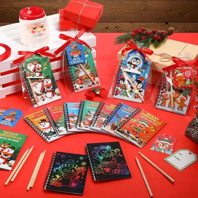 Alt view image 4 of 7 - Funrous Christmas Scratch Crafts Gifts Scratch Notebooks Bulk Xmas Party Favors Stocking Stuffers Coloring Books for Xmas Gift Birthday Party Activities Supplies (24 Pack,Christmas)