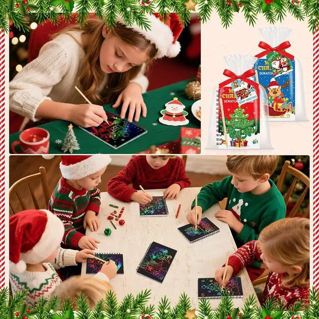 Alt view image 5 of 7 - Funrous Christmas Scratch Crafts Gifts Scratch Notebooks Bulk Xmas Party Favors Stocking Stuffers Coloring Books for Xmas Gift Birthday Party Activities Supplies (24 Pack,Christmas)