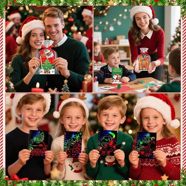Alt view image 6 of 7 - Funrous Christmas Scratch Crafts Gifts Scratch Notebooks Bulk Xmas Party Favors Stocking Stuffers Coloring Books for Xmas Gift Birthday Party Activities Supplies (24 Pack,Christmas)