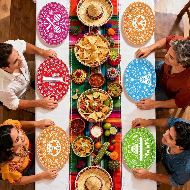 Alt view image 7 of 7 - 100Pcs Mexican Fiesta Oval Paper Plates 10" x 12" Large Disposable Heavy Duty Cinco De Mayo Party Plates Mexican Papel Picado Dessert Platters for Birthday Festive Holiday Party Supplies Decor