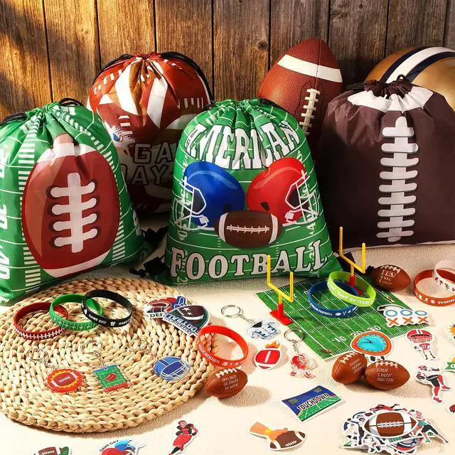 Alt view image 3 of 6 - 196 Pcs Football Party Favors Drawstring Bags Football Gift Goodie Bag Stuffers Wristband Keychains Sticker Balloon for Birthday Party Team Gift Rewards Supplies