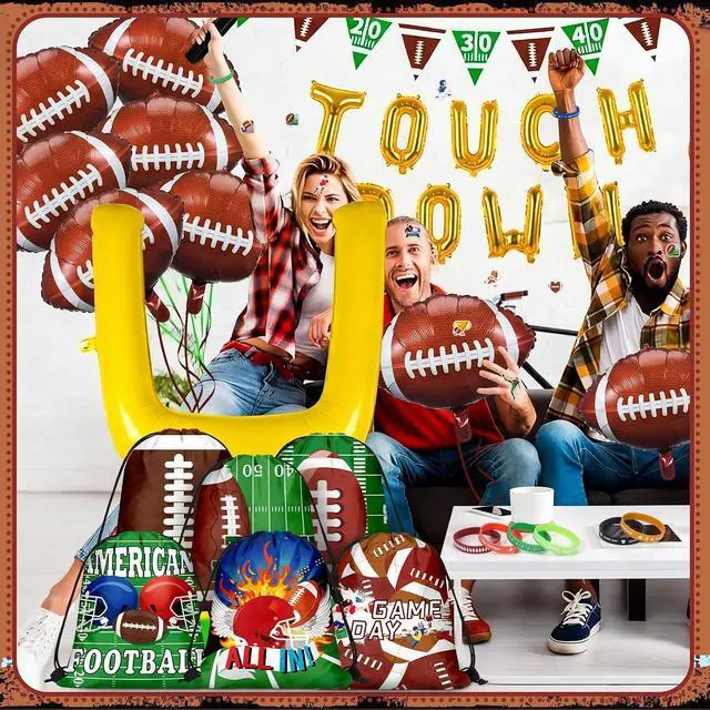 Alt view image 4 of 6 - 196 Pcs Football Party Favors Drawstring Bags Football Gift Goodie Bag Stuffers Wristband Keychains Sticker Balloon for Birthday Party Team Gift Rewards Supplies