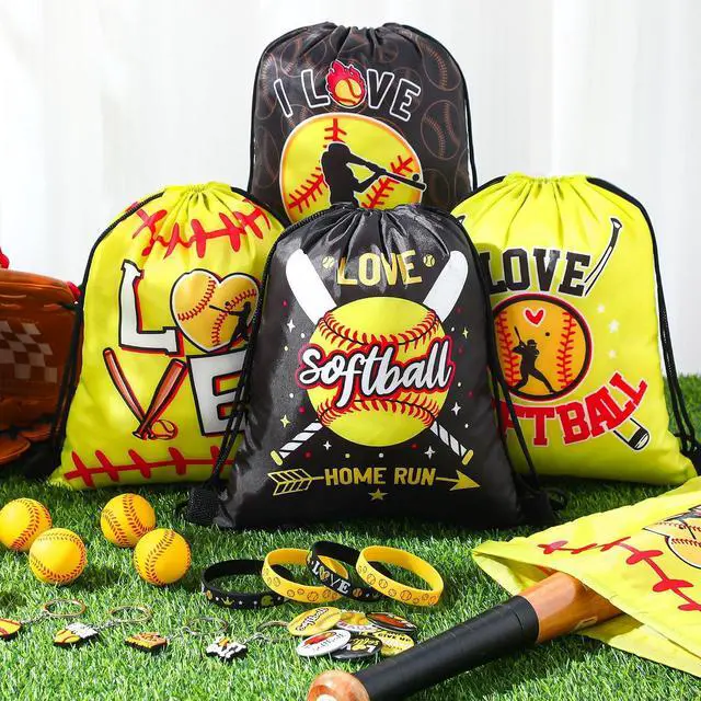 Alt view image 4 of 6 - Honoson 60 Pcs Softball Party Favors for Boy Includes Mini Stress Ball Keychain Gift Bags Badges Silicone Bracelet for Kids Softball Birthday Party Supplies Goodie Pack Stuffers