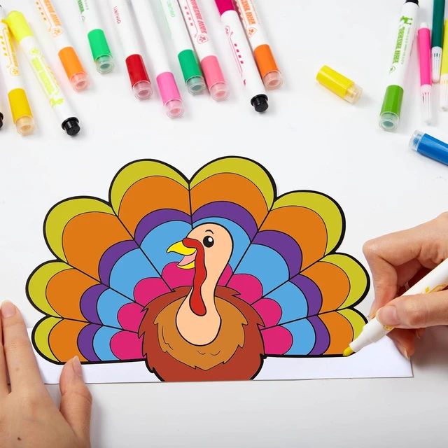 Alt view image 7 of 7 - JOYIN 24 Pcs Thanksgiving Coloring Headbands, Color Your Own Turkey Crowns Kids Craft Set for Thanksgiving Kids School Activities Class Events Party Decoration Supplies