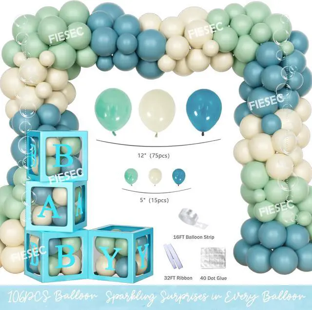 Alt view image 3 of 6 - Under The Sea Baby Shower Decorations 121Pcs Ocean Theme Party Supplies with Underwater Party Decor Backdrop, Blue Green Balloon Garland, Banner, Fringe Curtain, Boxes