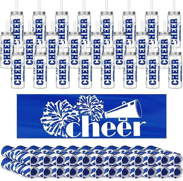 Main image of 48 Pcs Cheerleader Gift Bulk Cheerleading Plastic Tumbler Cheer Team Cooling Towel Reusable Cheerleader Water Bottle with Lid and Straw for Sport Party Favor Women Girl Teen (Blue)