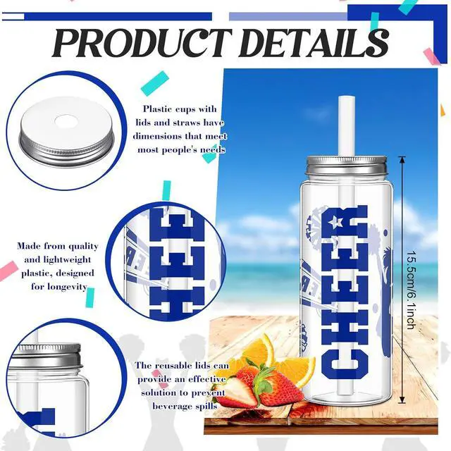 Alt view image 3 of 7 - 48 Pcs Cheerleader Gift Bulk Cheerleading Plastic Tumbler Cheer Team Cooling Towel Reusable Cheerleader Water Bottle with Lid and Straw for Sport Party Favor Women Girl Teen (Blue)