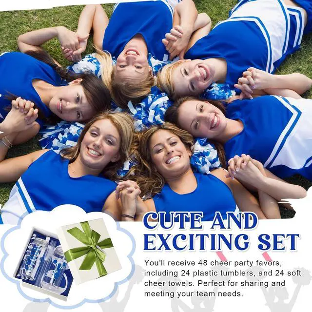 Alt view image 5 of 7 - 48 Pcs Cheerleader Gift Bulk Cheerleading Plastic Tumbler Cheer Team Cooling Towel Reusable Cheerleader Water Bottle with Lid and Straw for Sport Party Favor Women Girl Teen (Blue)