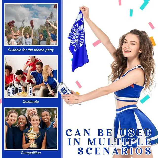 Alt view image 6 of 7 - 48 Pcs Cheerleader Gift Bulk Cheerleading Plastic Tumbler Cheer Team Cooling Towel Reusable Cheerleader Water Bottle with Lid and Straw for Sport Party Favor Women Girl Teen (Blue)