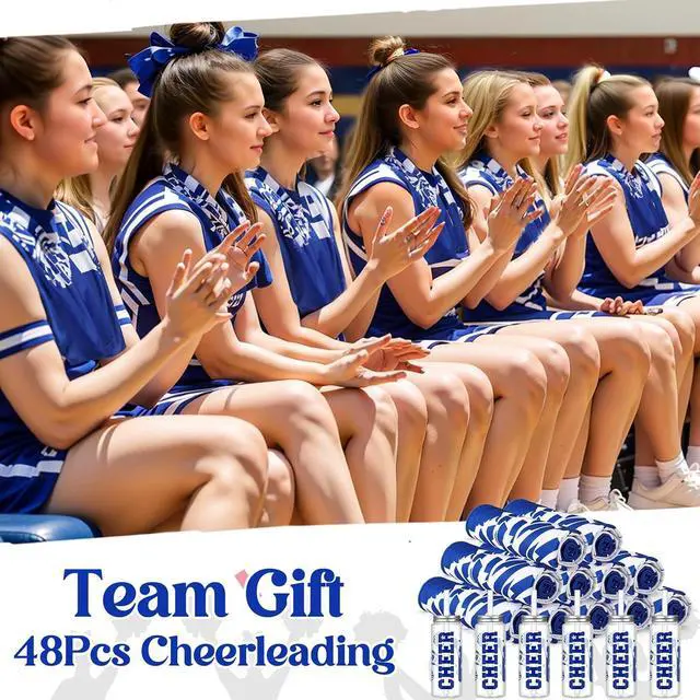 Alt view image 7 of 7 - 48 Pcs Cheerleader Gift Bulk Cheerleading Plastic Tumbler Cheer Team Cooling Towel Reusable Cheerleader Water Bottle with Lid and Straw for Sport Party Favor Women Girl Teen (Blue)