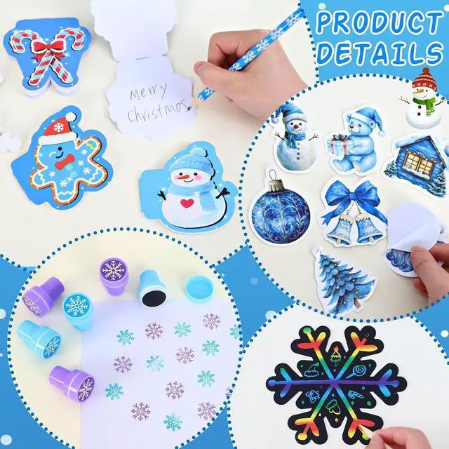 Alt view image 4 of 6 - 218Pcs Winter Party Favors Holiday Stationery Gift Set, 24 Pack Winter Christmas Classroom Gifts Goodie Bag Fillers Stuffers Classroom Exchange Frozen Christmas Party Favors