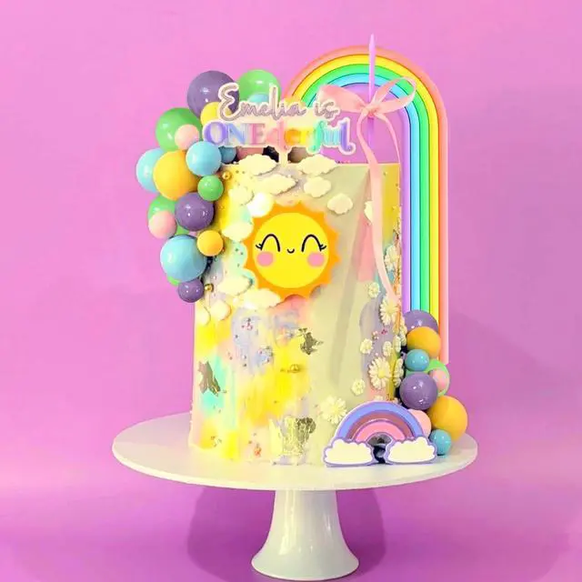 Alt view image 6 of 7 - 21 PCS Pastel Rainbow Cake Topper,Boho Cake decoration Include Boho Rainbow Cake Topper and Colorful Balls Cake Decorations for Wedding Baby Shower Birthday Party Supplies