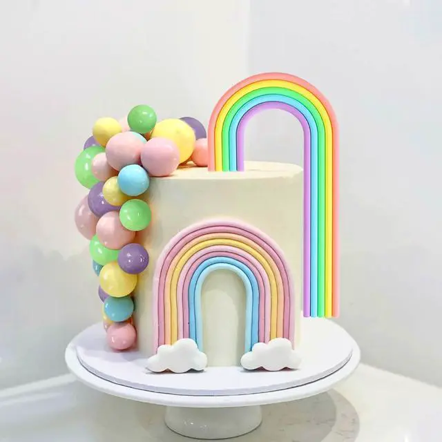 Alt view image 7 of 7 - 21 PCS Pastel Rainbow Cake Topper,Boho Cake decoration Include Boho Rainbow Cake Topper and Colorful Balls Cake Decorations for Wedding Baby Shower Birthday Party Supplies