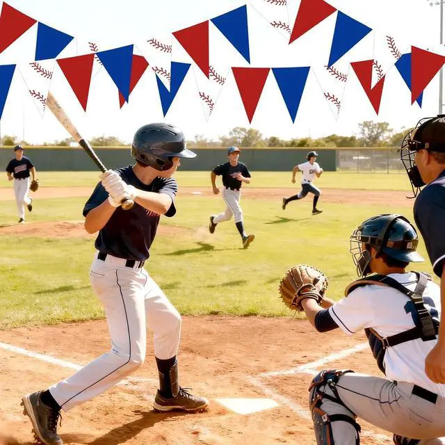 Alt view image 4 of 6 - Faccito 5 Pack Baseball Banners Party Decorations Sports Championship Pennants Hanging Decor Themed Triangle Flags Athletics Game Garland for Birthday Party Supplies (Red,Blue,White)