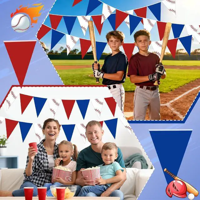 Alt view image 6 of 6 - Faccito 5 Pack Baseball Banners Party Decorations Sports Championship Pennants Hanging Decor Themed Triangle Flags Athletics Game Garland for Birthday Party Supplies (Red,Blue,White)