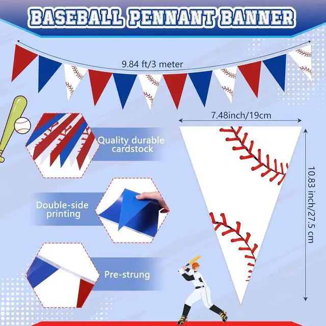 Alt view image 2 of 6 - Faccito 5 Pack Baseball Banners Party Decorations Sports Championship Pennants Hanging Decor Themed Triangle Flags Athletics Game Garland for Birthday Party Supplies (Red,Blue,White)