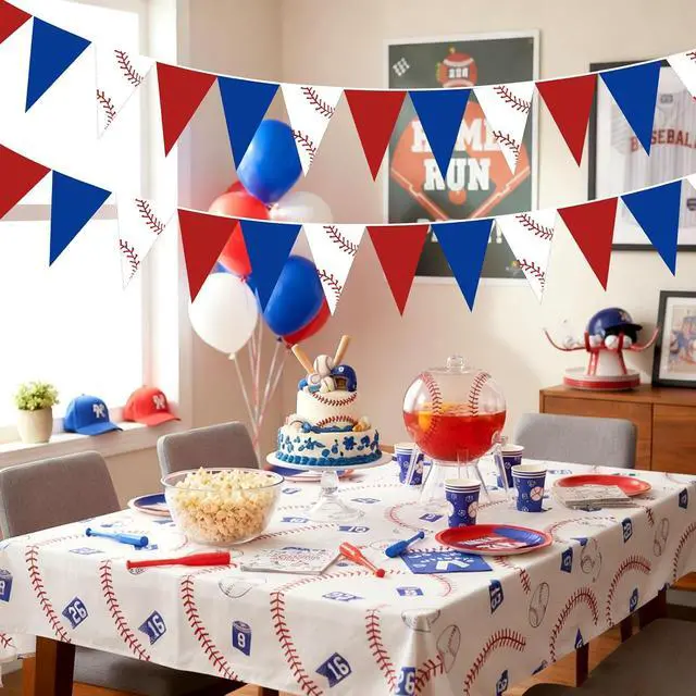 Alt view image 3 of 6 - Faccito 5 Pack Baseball Banners Party Decorations Sports Championship Pennants Hanging Decor Themed Triangle Flags Athletics Game Garland for Birthday Party Supplies (Red,Blue,White)