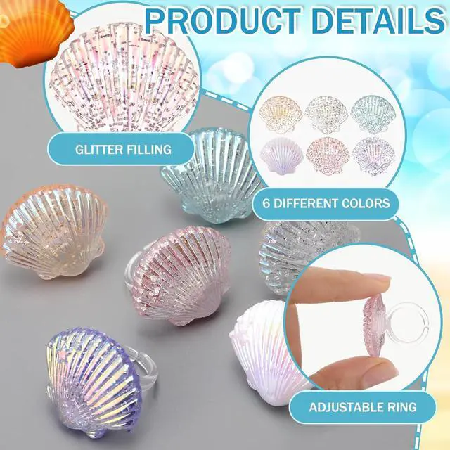 Alt view image 3 of 6 - Kenning 48pcs Resin Seashell Cupcake Ring Toppers Under the Sea Cupcake Topper for seashell Theme Birthday Party Cake Decorations Baby Shower Weeding Anniversary Sea Party Supplies