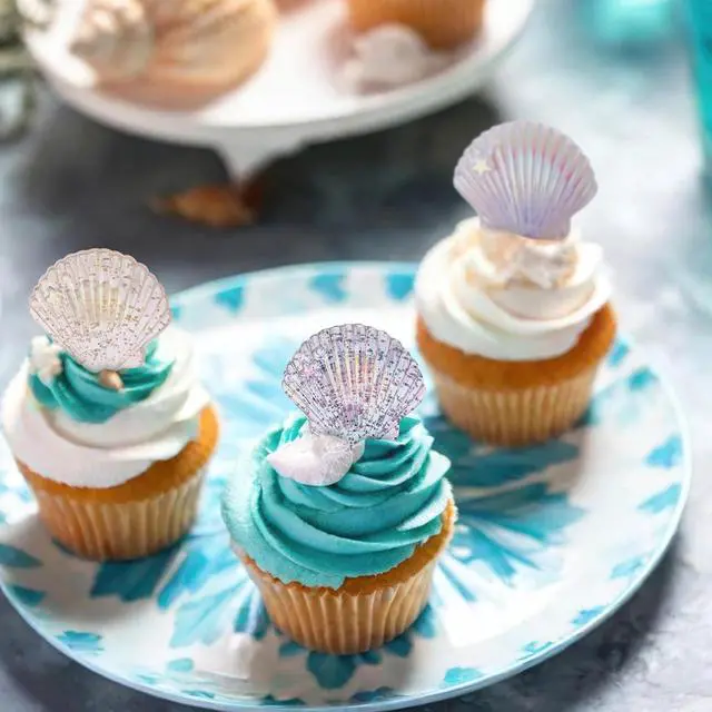 Alt view image 5 of 6 - Kenning 48pcs Resin Seashell Cupcake Ring Toppers Under the Sea Cupcake Topper for seashell Theme Birthday Party Cake Decorations Baby Shower Weeding Anniversary Sea Party Supplies