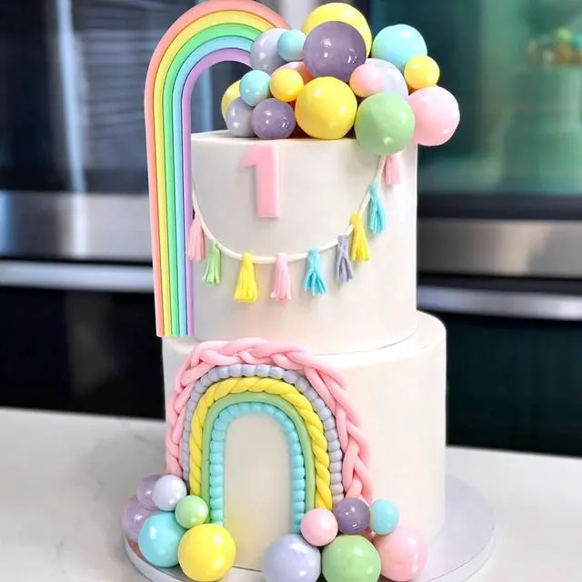 Alt view image 2 of 7 - 21 PCS Pastel Rainbow Cake Topper,Boho Cake decoration Include Boho Rainbow Cake Topper and Colorful Balls Cake Decorations for Wedding Baby Shower Birthday Party Supplies