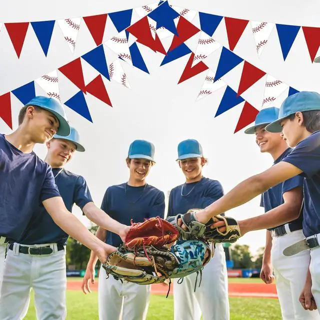 Alt view image 5 of 6 - Faccito 5 Pack Baseball Banners Party Decorations Sports Championship Pennants Hanging Decor Themed Triangle Flags Athletics Game Garland for Birthday Party Supplies (Red,Blue,White)