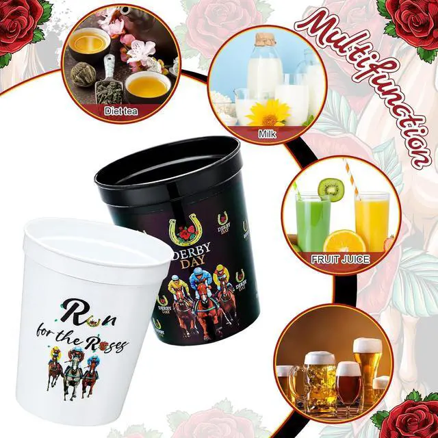 Alt view image 2 of 6 - 24 Pcs Derby Reusable Plastic Cups Bulk, 16 oz Derby Mint Julep Thick Cups for Horse Racing Party Supplies Roses Horse Racing Party Decorations Supplies