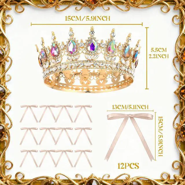 Alt view image 2 of 7 - 19Pcs Gold Crown Cake Topper Queen Crown Tiara for Princess Birthday Party Decor Gold Bows Crowns for Cake Decorations Queen Themed Wedding Party Supplies