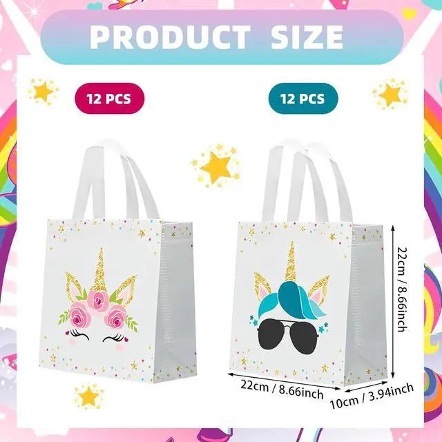 Alt view image 2 of 7 - KERINGO 24 PCS Party Favor Bags for Unicorn with Handles Reusable Non Woven Goodie Bags Pink Blue Candy Treat Gift Bag for Unicorn Girls Kids Party Supplies