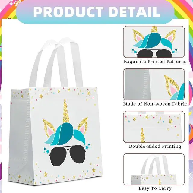 Alt view image 3 of 7 - KERINGO 24 PCS Party Favor Bags for Unicorn with Handles Reusable Non Woven Goodie Bags Pink Blue Candy Treat Gift Bag for Unicorn Girls Kids Party Supplies