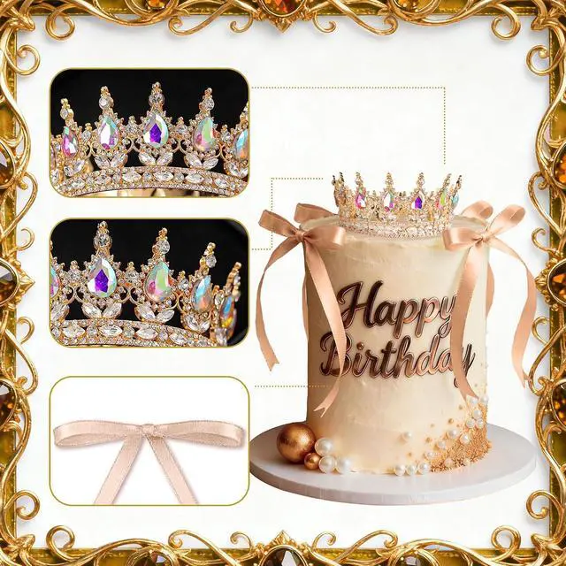 Alt view image 6 of 7 - 19Pcs Gold Crown Cake Topper Queen Crown Tiara for Princess Birthday Party Decor Gold Bows Crowns for Cake Decorations Queen Themed Wedding Party Supplies