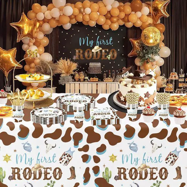 Alt view image 5 of 7 - My First Rodeo Birthday Party Supplies Boy - Western Cowboy 1st Birthday Party Tableware, Paper Plate, Cup, Napkin, Disposable Cutlery, Wild West First Table Decorations | Serve 24