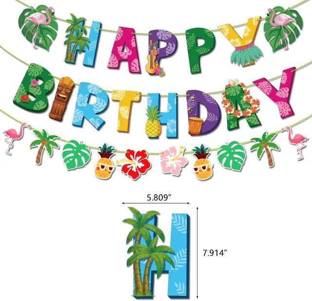 Alt view image 4 of 7 - Hawaiian Birthday Party Decorations for Girls Boys Flamingo Pineapples Cactus Happy Birthday Banner Balloons Cake Cupcake Toppers for Summer Luau Hawaii Aloha Tropical Beach Theme Party Supplies