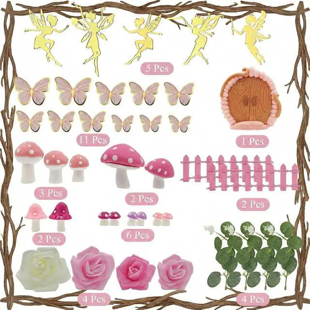 Alt view image 2 of 7 - BiBo Fairy Cake Topper Decoration, First Birthday Cupcake Toppers Include Mushroom Butterfly Flowers Door for Fairy Garden Party Themed Baby Shower Decor Favors Supplies.